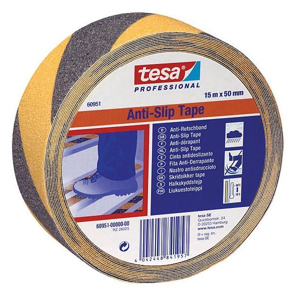 tesa pretslīdes lenta melna/dzeltena 50mm x 15m